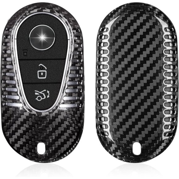 Mercedes-Benz Carbon Fiber Key Fob Cover Fits S, C, G, EQS, EQE 2020-2024 Models - Picture 1 of 7